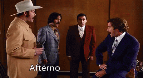 a group of men are standing around talking and the word afterno is on the bottom left