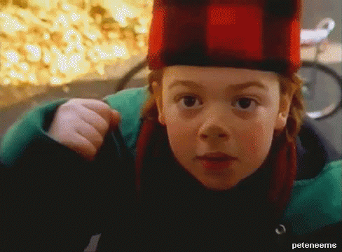 a young girl wearing a red hat and a green jacket is looking at the camera .